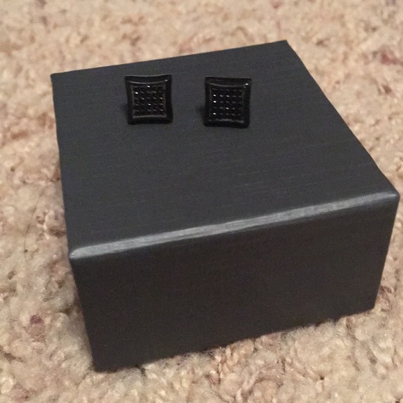 Men's Stainless Steel Black IP CZ Earrings - Picture 4 of 4